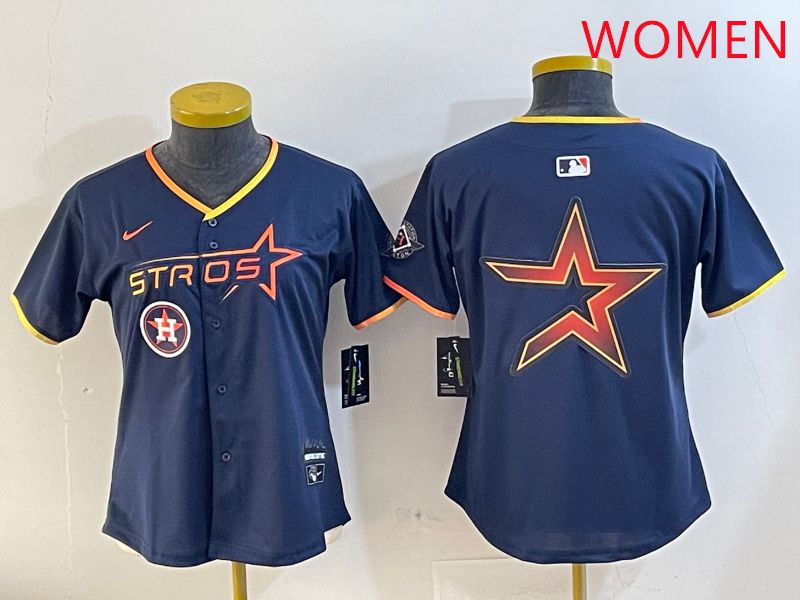 Women Houston Astros Blank Drak Blue Three generations Joint Name 2025 Nike MLB Jersey style 15